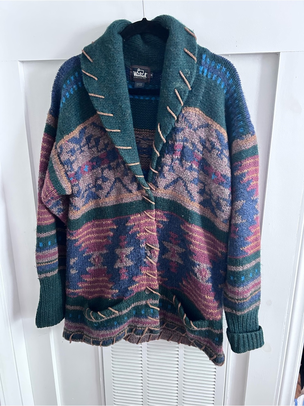 Vintage Woolrich Southwestern Shawl Collar Wool Cardigan Sweater Size S